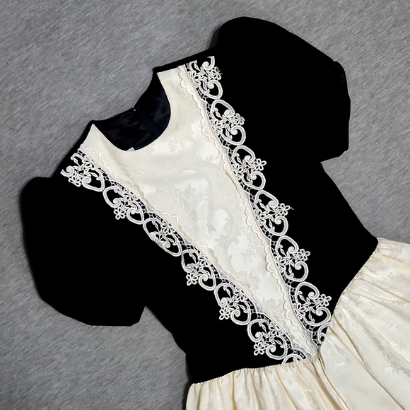 Vintage Jessica McClintock Puff Sleeve Velvet Lace Brocade Formal Midi Dress - Picture 3 of 15